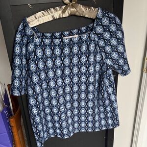 LOFT Navy and White Geometric Blouse